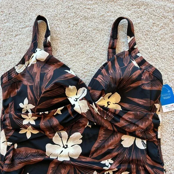 NWT Lands' End Plus Standard Vneck Wrap Underwire Floral Palm Tankini Swim Top - Picture 5 of 13